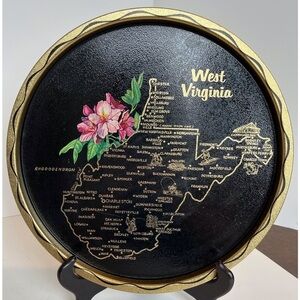 Vintage Kitschy Souvenir Metal Tray State of West Virginia
